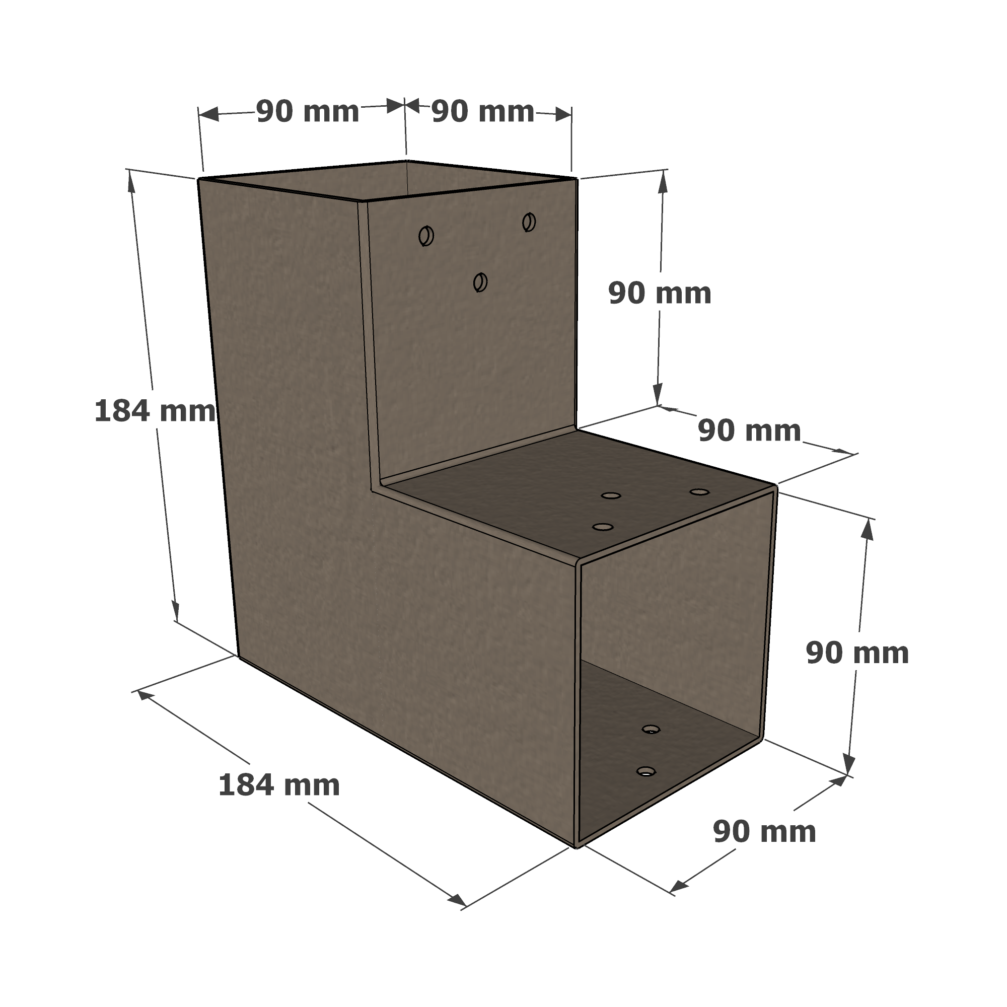 Dimensions du connecteur SUNDIY gris beige RAL7006 - 90 mm, forme en L à 2 directions