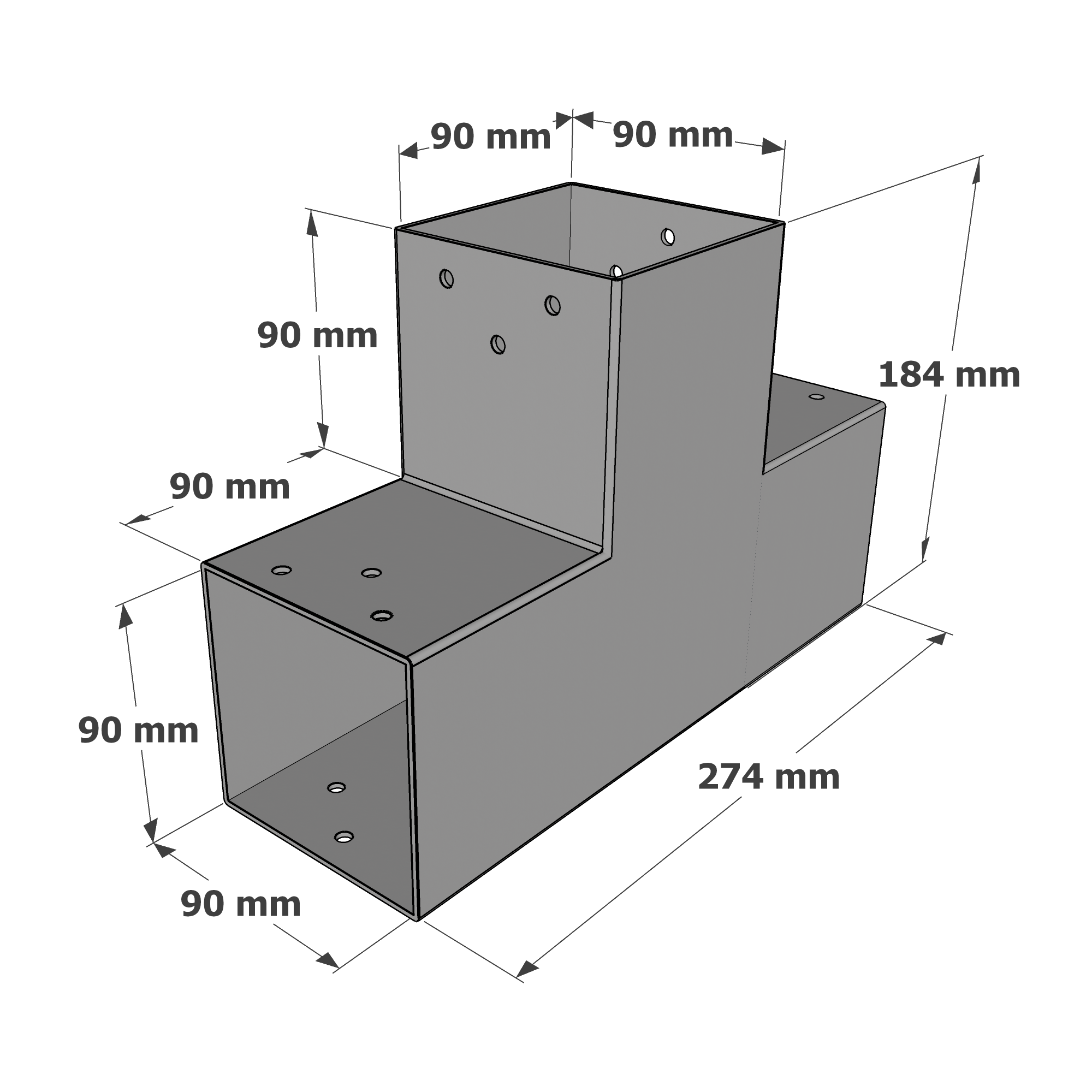 Dimensions du connecteur SUNDIY Gris aluminium RAL 9006 - 90 mm, forme en T à 3 directions