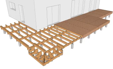 Terrasse en bois sur poutres porteuses