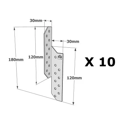 Patte de solivage DROITE - 30x180x1.5mm - Réf. PSD180/30/1.5_10