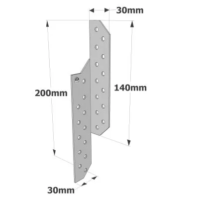 Patte de solivage GAUCHE - 30x200x2mm - Réf. PSG200/30/2