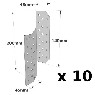 Patte de solivage GAUCHE - 45x200x2mm - Réf. PSG200/45/2_10