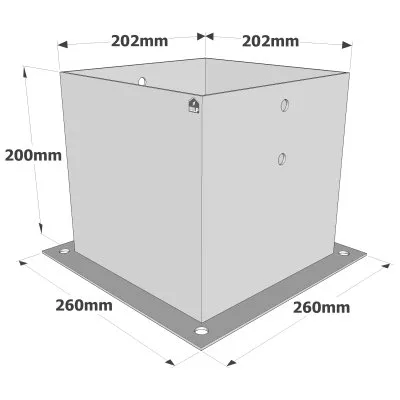 Pied de poteau carré à boulonner - Finition GALVANISEE - Réf. PPJBT200